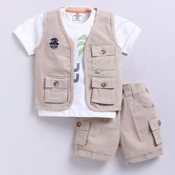 LITTLE COLLARS Boys Printed Pure Cotton T-shirt With Jacket & Shorts-34