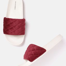 Van Heusen Woman Quilted Open Toe Flats with Velvet Finish-42