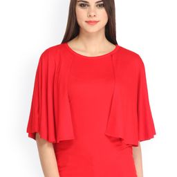 Cation Women Red Solid Cape Pure Cotton Top-image-47