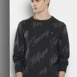Tommy Hilfiger Relaxed Fit Brand Logo Self Design Pullover Sweaters-image-11