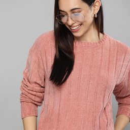 Mast & Harbour Women Pink Self-Design Pullover-image-72