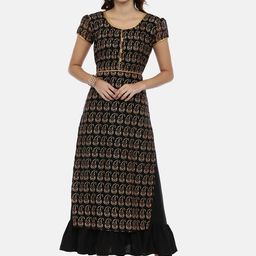 Souchii Women Black & Yellow Printed Maxi Dress-image-99