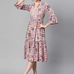 Indibelle Bohemian Print Bell Sleeve A-Line Midi Dress-picture-29