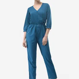 V&M Women Teal Blue Solid Basic Jumpsuit-picture-12