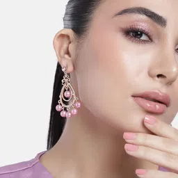 Estele Rose Gold-Plated Floral Drop Earrings-4