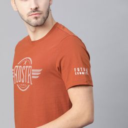 The Roadster Lifestyle Co Men Rust Orange  White Brand Logo Printed Pure Cotton T-shirt-image-35