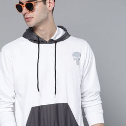 Kook N Keech Marvel Men White & Charcoal Grey Solid Hooded Sweatshirt-image-56