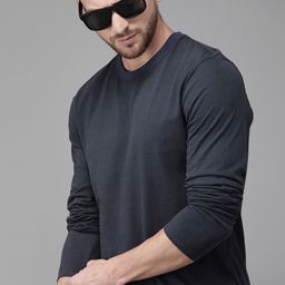 The Roadster Lifestyle Co Men Navy Blue Solid Round Neck Pure Cotton T-shirt-image-50