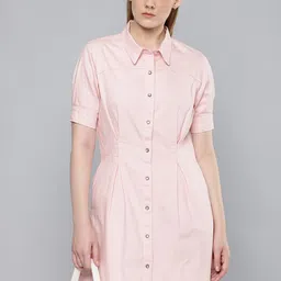 Levis Cuffed Sleeves Pleated Detail Pure Cotton Shirt Dress-image-47