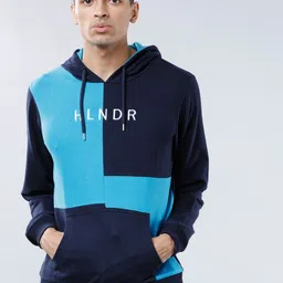 HIGHLANDER Men Navy Blue Colourblocked Hooded Sweatshirt-image-94