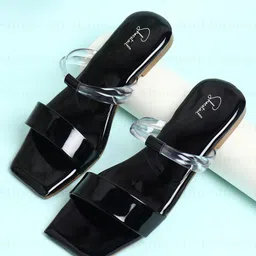 Shoestail Women Black Open Toe Flats-12