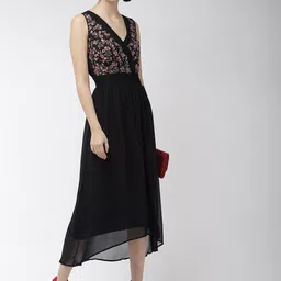 Antheaa Black Embroidered Wrap Detail Party Dress-image-47