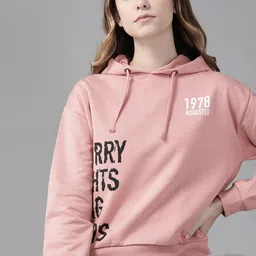 Roadster Women Pink & Black Printed Hooded Sweatshirt-image-91