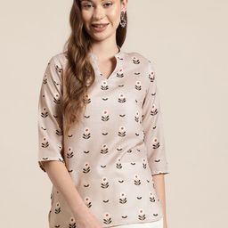 HERE&NOW Floral Print Mandarin Collar Kurti-image-61