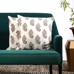 Contrast Living Set Of 2 White & Brown Printed Square Cushion Covers-15