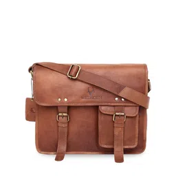 WildHorn Men Tan Brown Solid Genuine Leather Messenger Bag-image-47