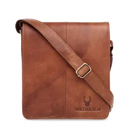 WildHorn Men Tan Brown Solid Genuine Leather Messenger Bag-image-78