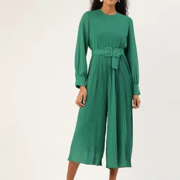 ANVI Be Yourself Women Green Solid Accordion Pleated Capri Jumpsuit With Belt-image-15