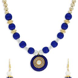 AKSHARA Girls Blue & Gold-Toned Stone-Studded Handcrafted Beaded Jewellery Set-11