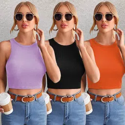 BAESD Pack of 3 Round Neck Fitted Crop Top-image-45