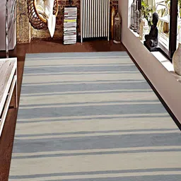 Saral Home Unisex Grey & White Striped Anti-Skid Dhurrie-picture-2