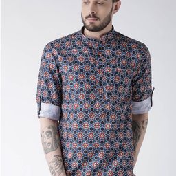 Hangup Men Blue & Black Printed Straight Kurta-image-99