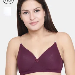 Floret Burgundy & White Solid Non-Wired Lightly Padded T-shirt Bra F20560-image-70