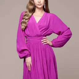 bebe Soft Romance Puff Sleeves A-Line Dress with Cut-Out Detail-image-99
