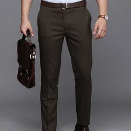 Raymond Men Checked Slim Fit Mid-Rise Formal Trousers-image-76