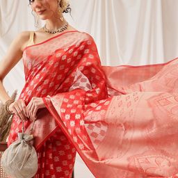 DIVASTRI Floral Zari Organza Banarasi Saree-42