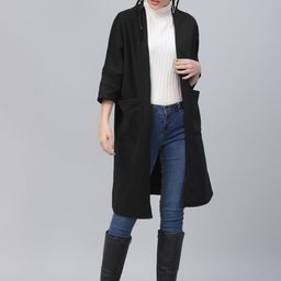Athena Women Black Solid Open Front Shrug-39