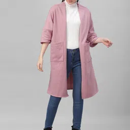 Athena Women Pink Solid Open Front Shrug-11