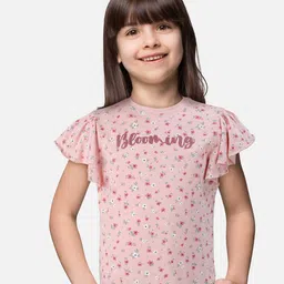 Gini and Jony Girls Floral Printed Flutter Sleeves Cotton Top-image-36