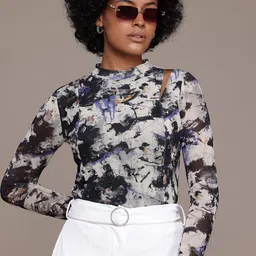 The Roadster Lifestyle Co. Cut-Out Detail Print Net Top-picture-12
