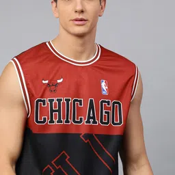 NBA Men Black & Red Chicago Bulls Print Game Jersey-picture-14