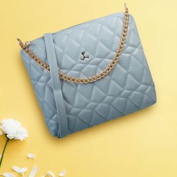 Mochi Blue Geometric Textured Structured Sling Bag-31