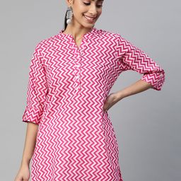 SVARCHI Pink & White Chevron Printed Kurti-image-28