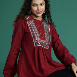 Sangria Embroidered Cotton Top-image-49