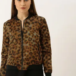 Splash Women Black & Orange Printed Bomber Jacket-image-44