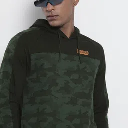 The Indian Garage Co Men Green & Black Camouflage Print Hooded Sweatshirt-image-46