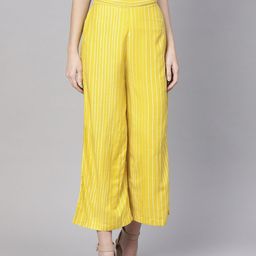 Pannkh Women Yellow Striped Straight Palazzos-image-69