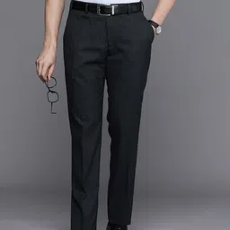 Raymond Men Checked Slim Fit Formal Trousers-image-77