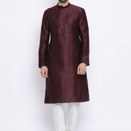 NAMASKAR Men Brown Dupion Silk Solid Kurta-image-15