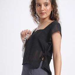 glitchez Soft Focus Sheer Lace-Ups Seersucker Top-image-10