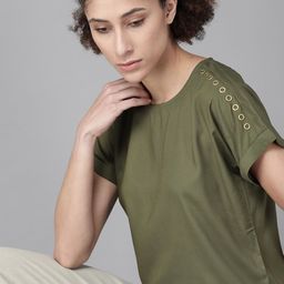 The Roadster Lifestyle Co EcoVero Olive Green Extended Sleeves Sustainable Top-49