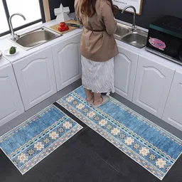FAVRIA Blue Waterproof Kitchen Mats-17