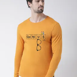 Friskers Men Yellow Printed Round Neck Pure Cotton T-shirt-image-15