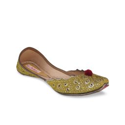 Fulkari Women Gunmetal-Toned Woven Design Fabric Mojaris-image-75