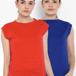 appulse Women Pack of 2 Blue & Red Solid Round Neck T-shirt-image-118