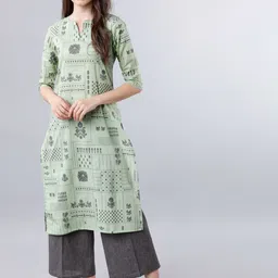 Vishudh Women Green Printed Straight Kurta-image-91